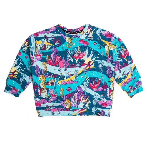 Bluza bez kaptura oversize Turkusowy Konik morski