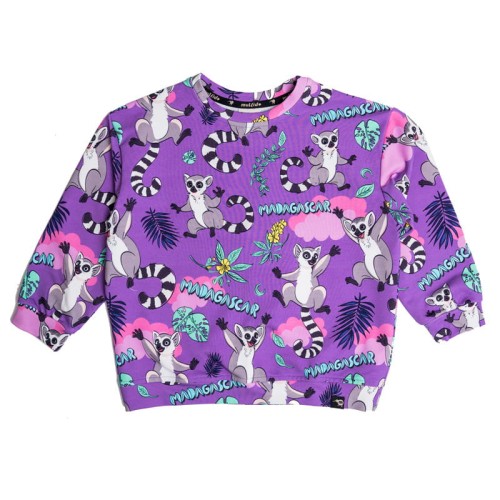 Bluza bez kaptura oversize Fioletowe Lemury